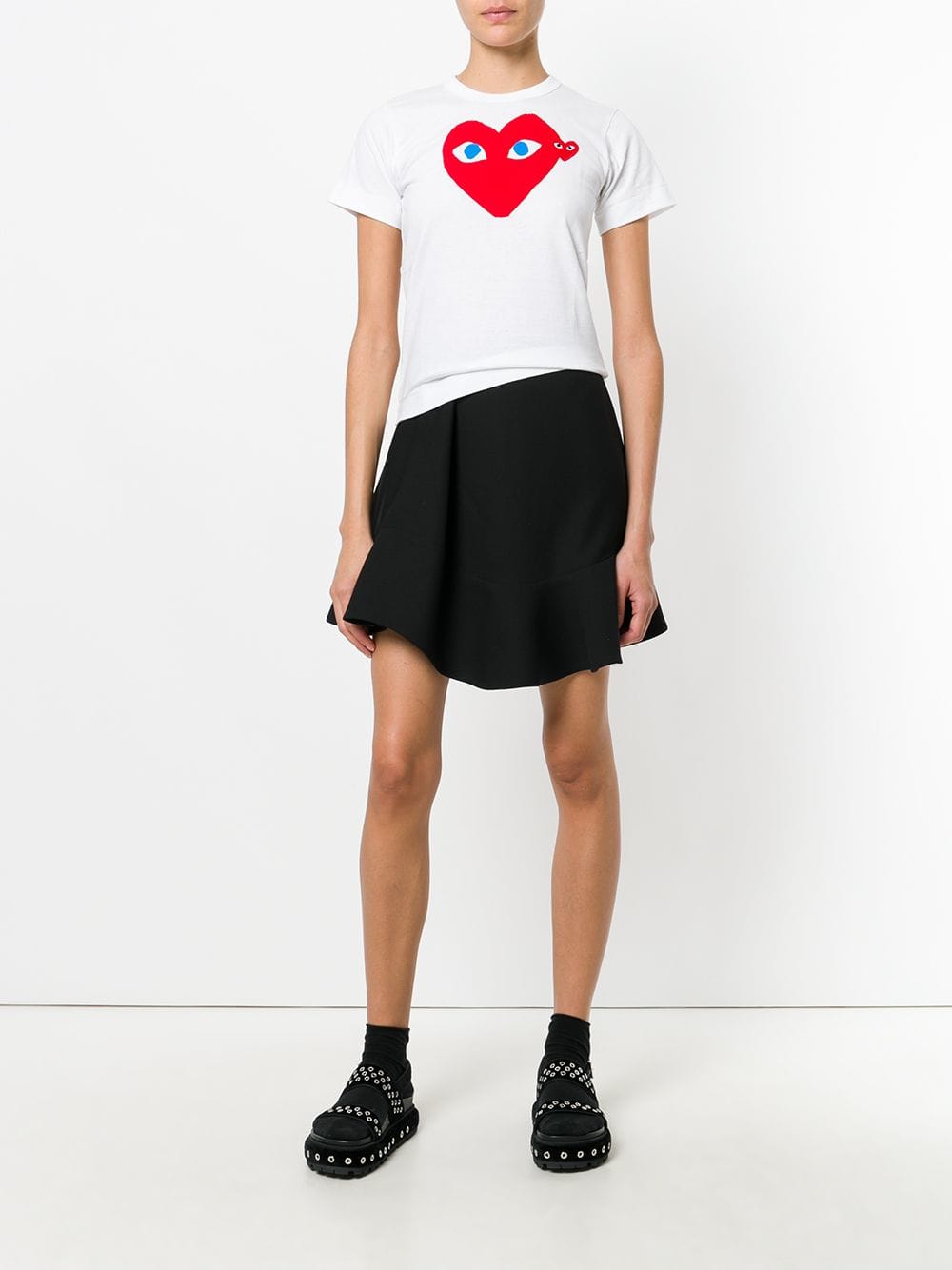 SMALL AND BIG HEART-PRINT COTTON T-SHIRT