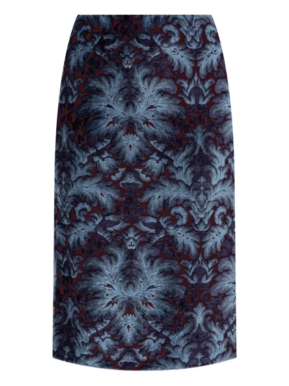 DAMASK-PATTERN VELVET MIDI SKIRT