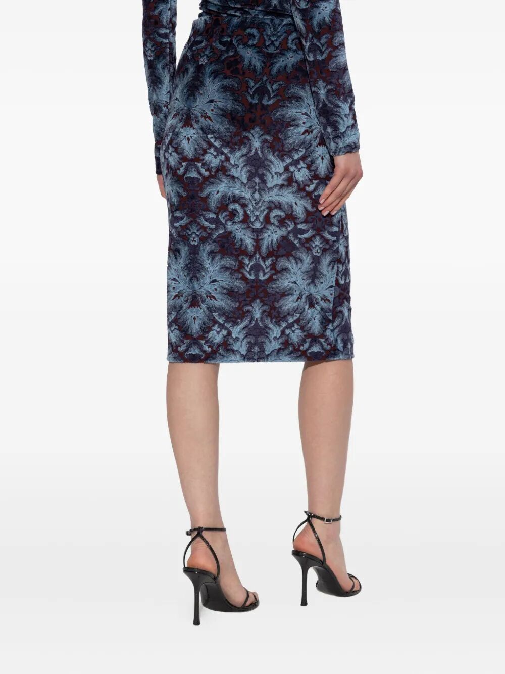 DAMASK-PATTERN VELVET MIDI SKIRT