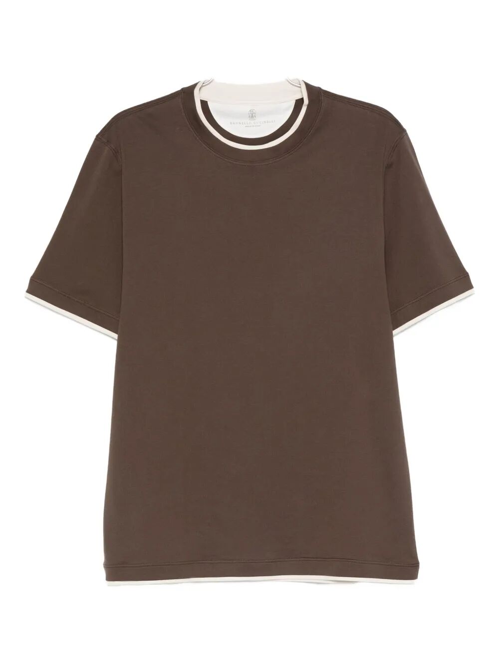 COTTON JERSEY CREW NECK T-SHIRT WITH FAUX-LAYERING