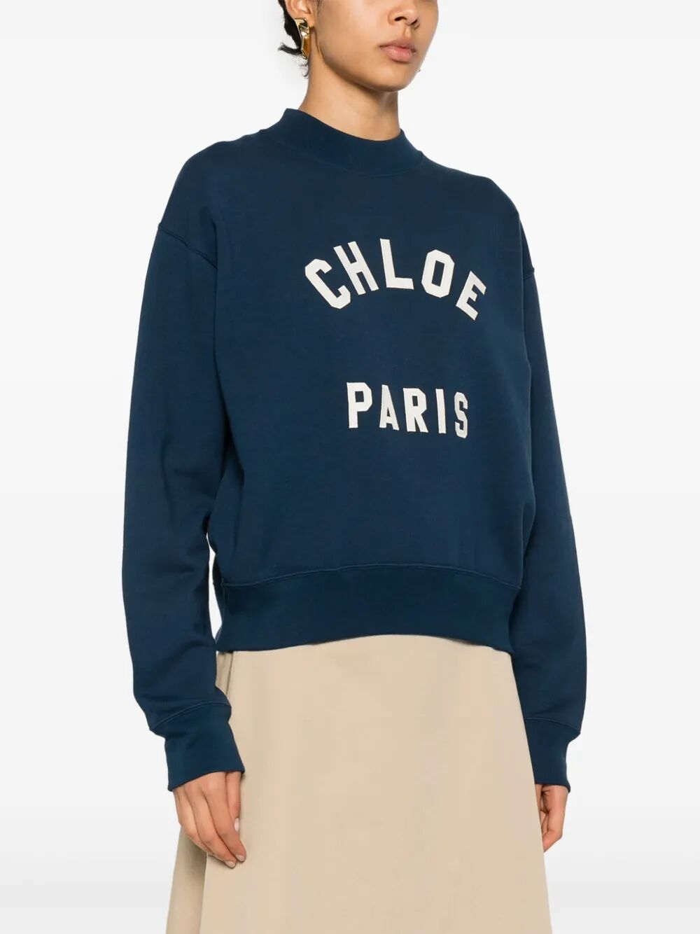 MOCK-NECK COTTON FLEECE LOGO SWEATER