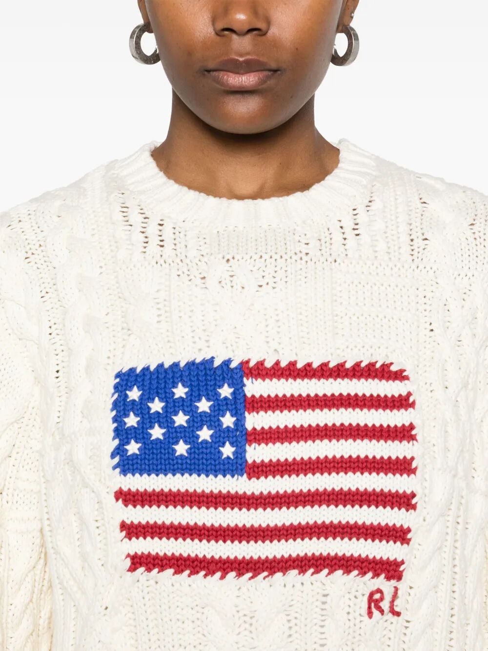 ARAN-KNIT FLAG COTTON JUMPER