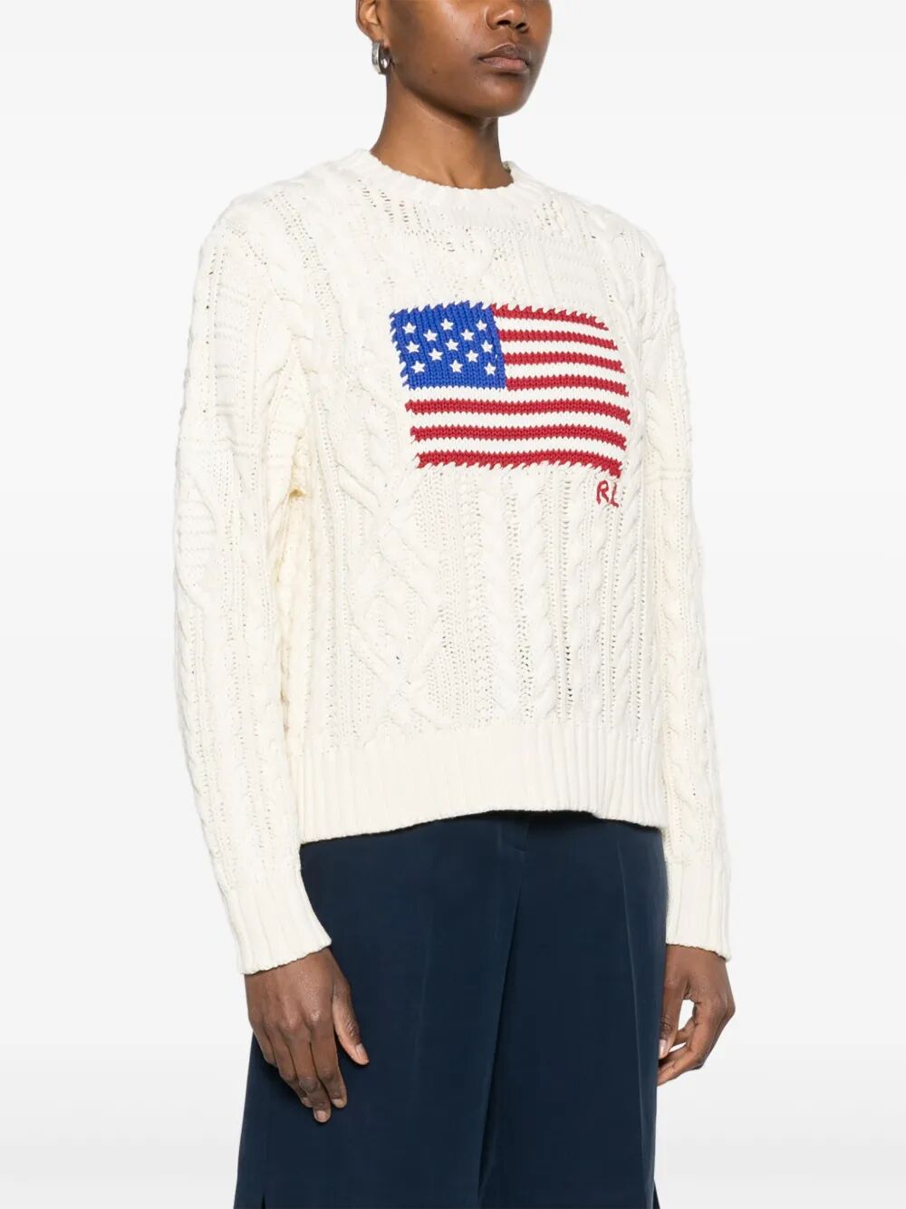 ARAN-KNIT FLAG COTTON JUMPER