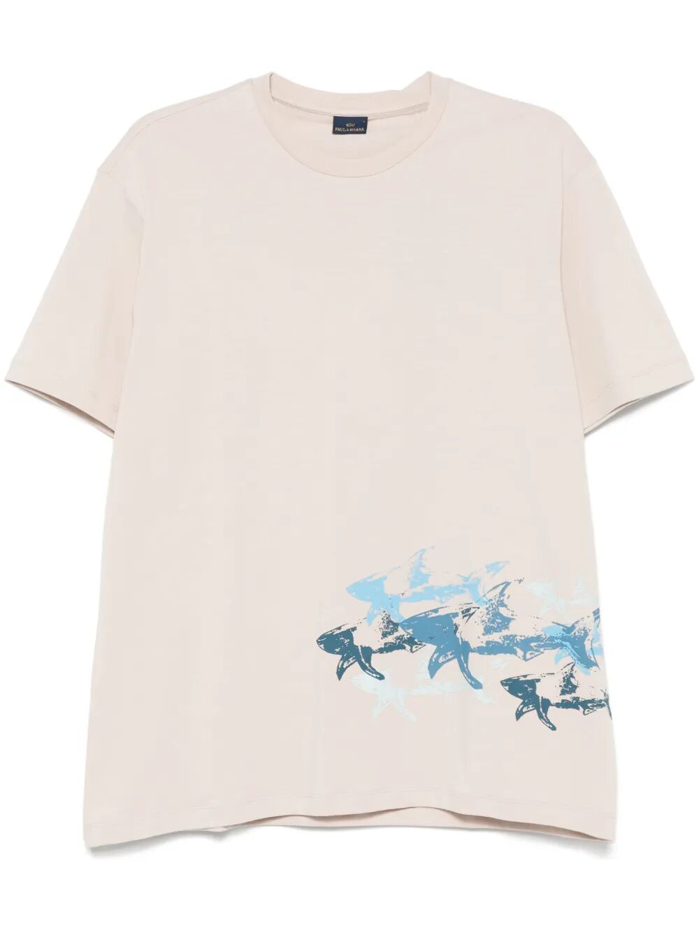 COTTON JERSEY T-SHIRT WITH DISTRESSED SHARKS PRINT