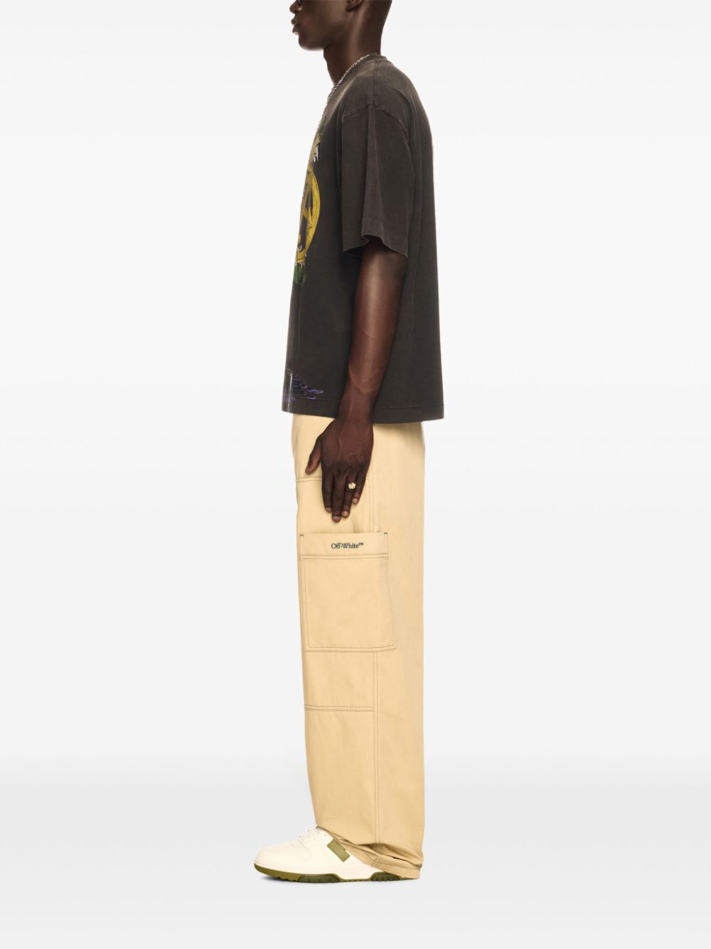 CONTRASTING WAISTBAND AND STITCH CARGO PANTS