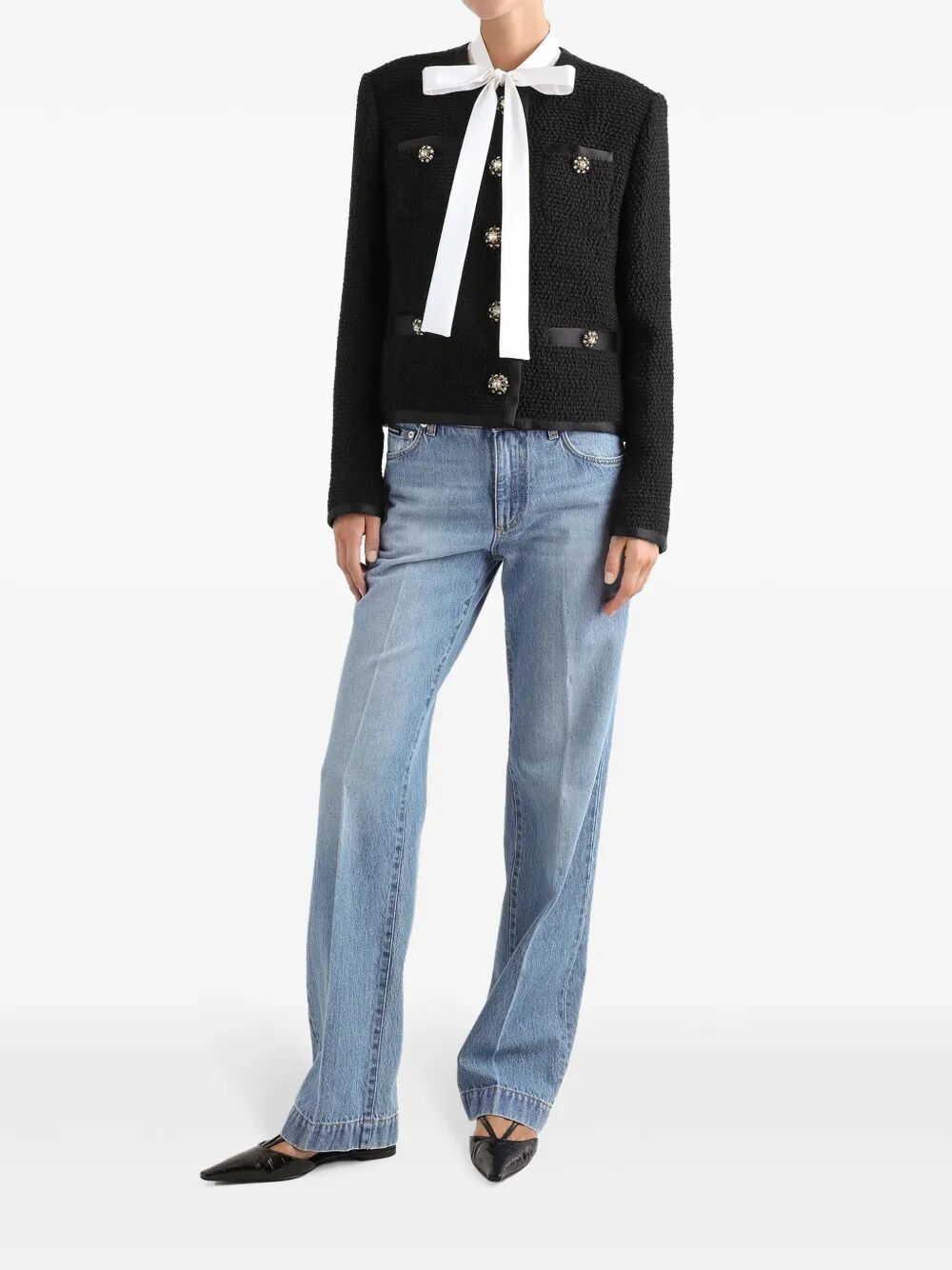 LOOSE DENIM JEANS WITH PRESSED PLEAT