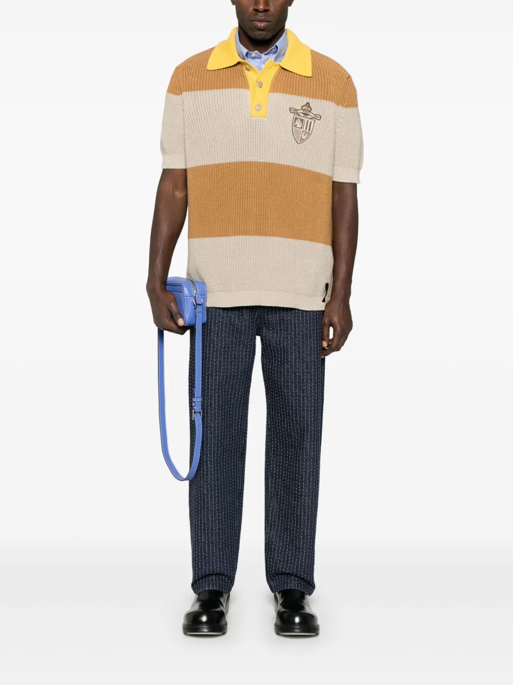 STRIPED COTTON JERSEY KNITTED POLO SHIRT