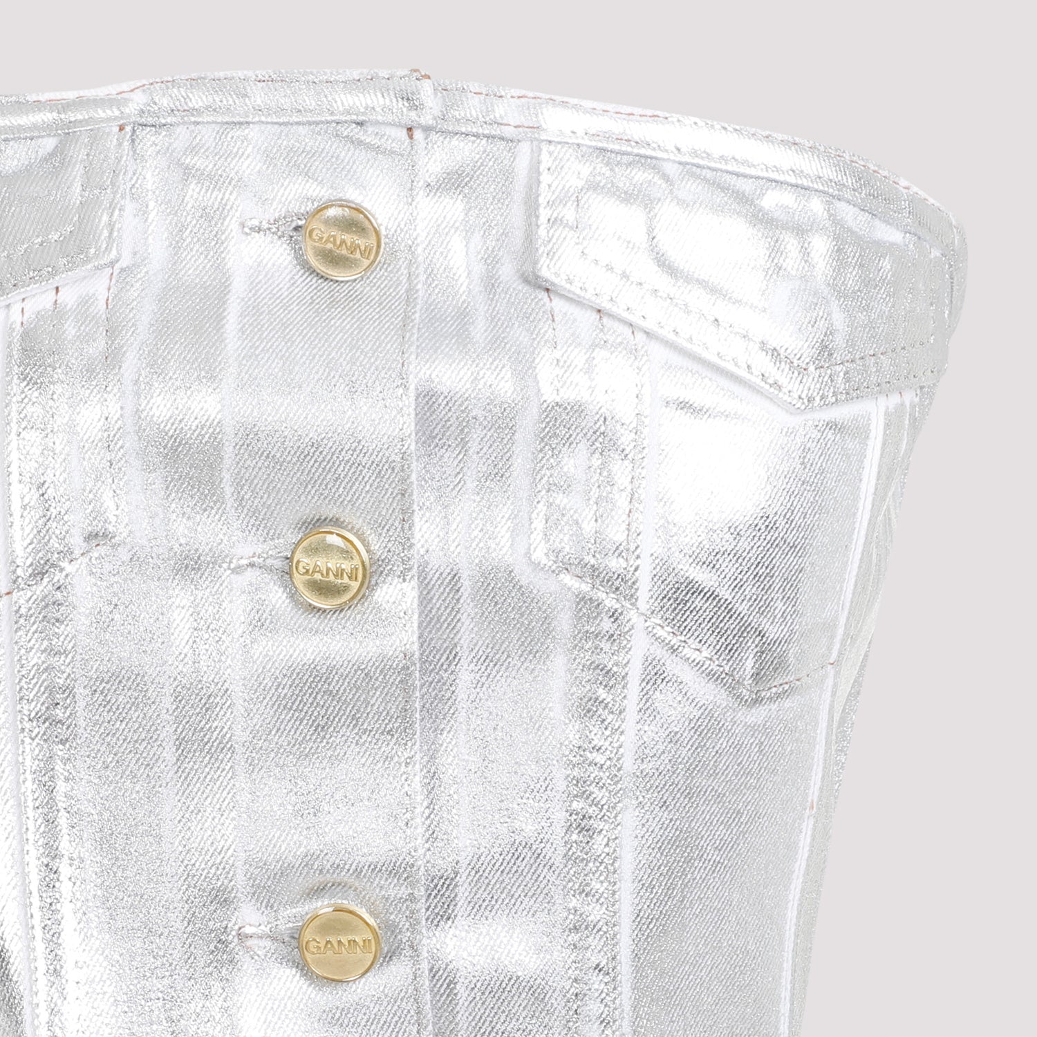 Foil Corsage Denim Top