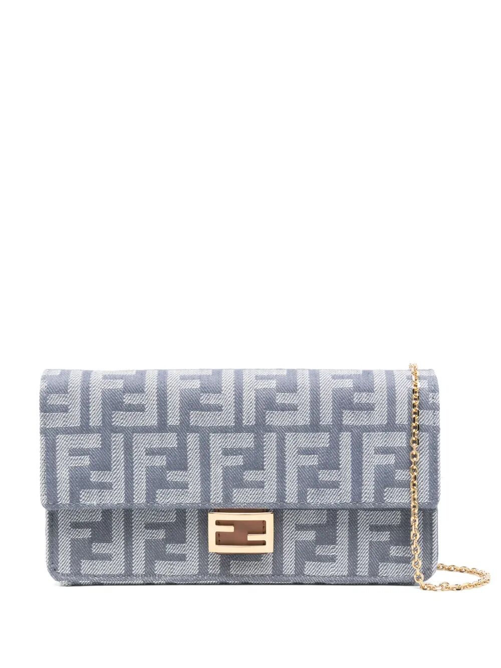 DENIM-EFFECT FF JACQUARD BAGUETTE WALLET ON CHAIN