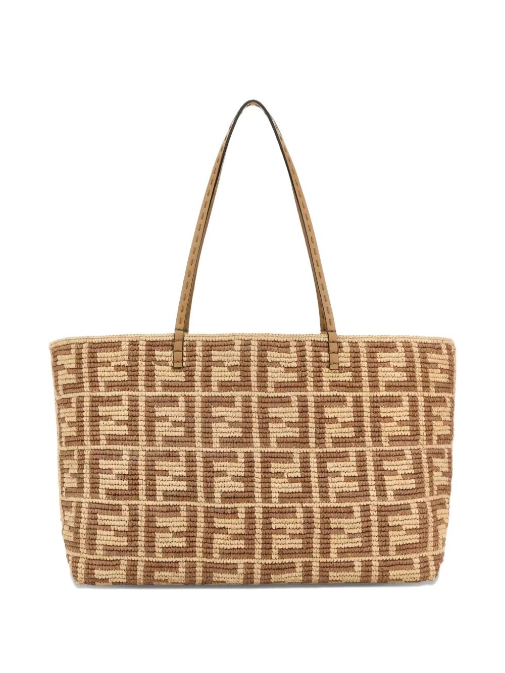 FF RAFFIA CROCHET ROLL LARGE SHOPPER