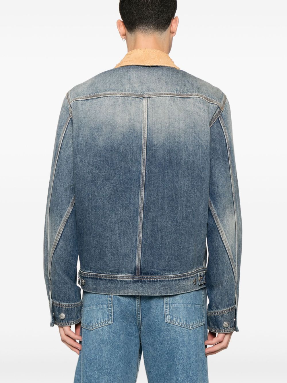 SUEDE COLLAR ZIP-UP DENIM JACKET