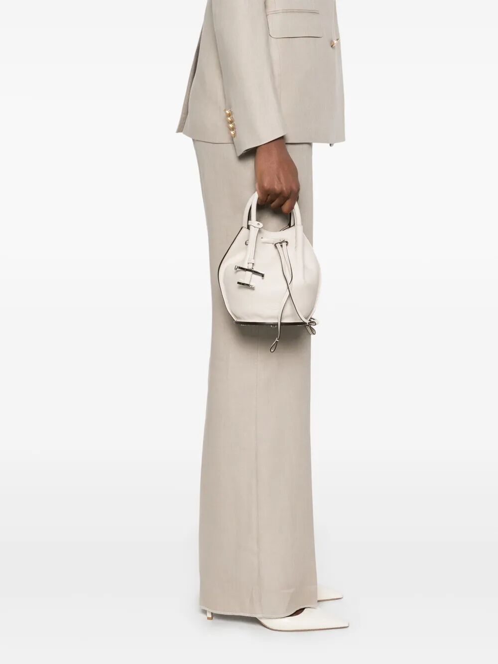 LOGO-CHARM LEATHER MINI BUCKET BAG