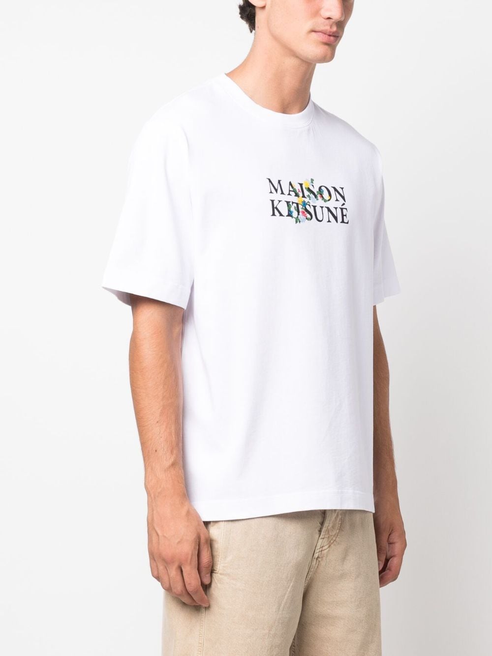 FLOWER EMBROIDERY COTTON CREWNECK T-SHIRT
