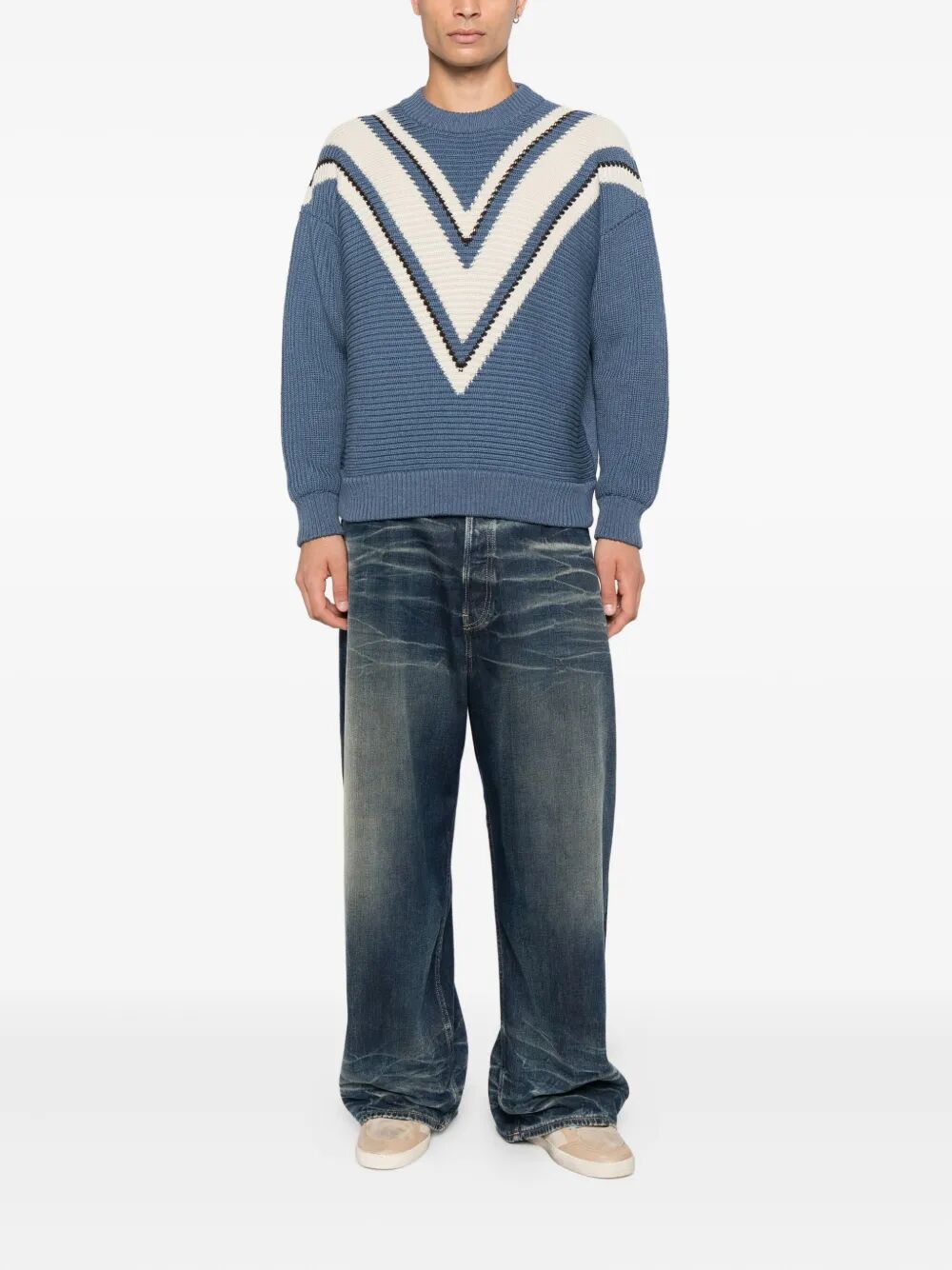 JACQUARD WOOL SWEATER WITH CREAM-COLORED PATTERN
