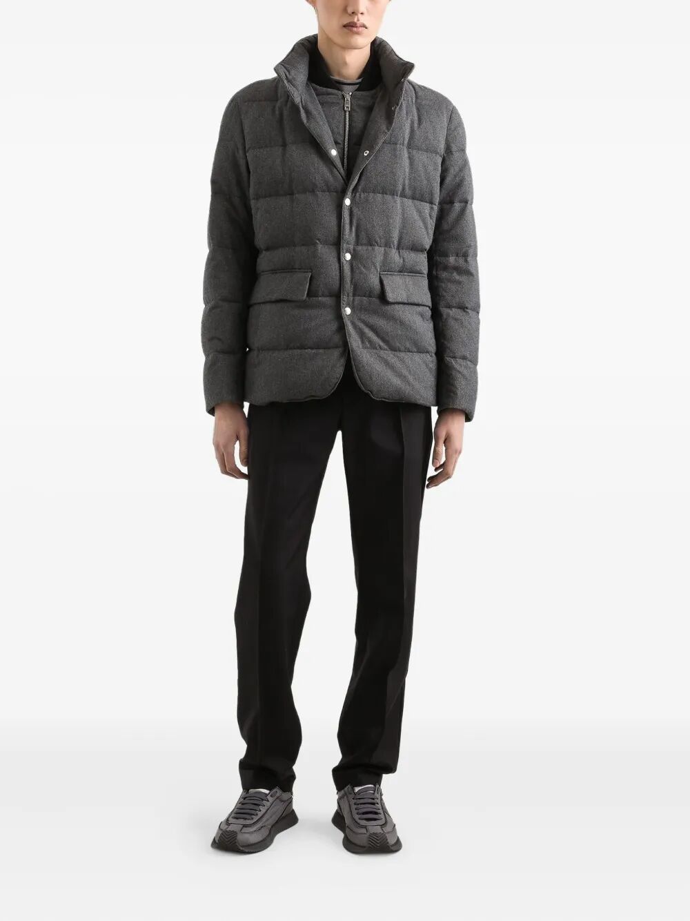 DRAWSTRING-WAIST WOOL BLEND TAPERED TROUSERS
