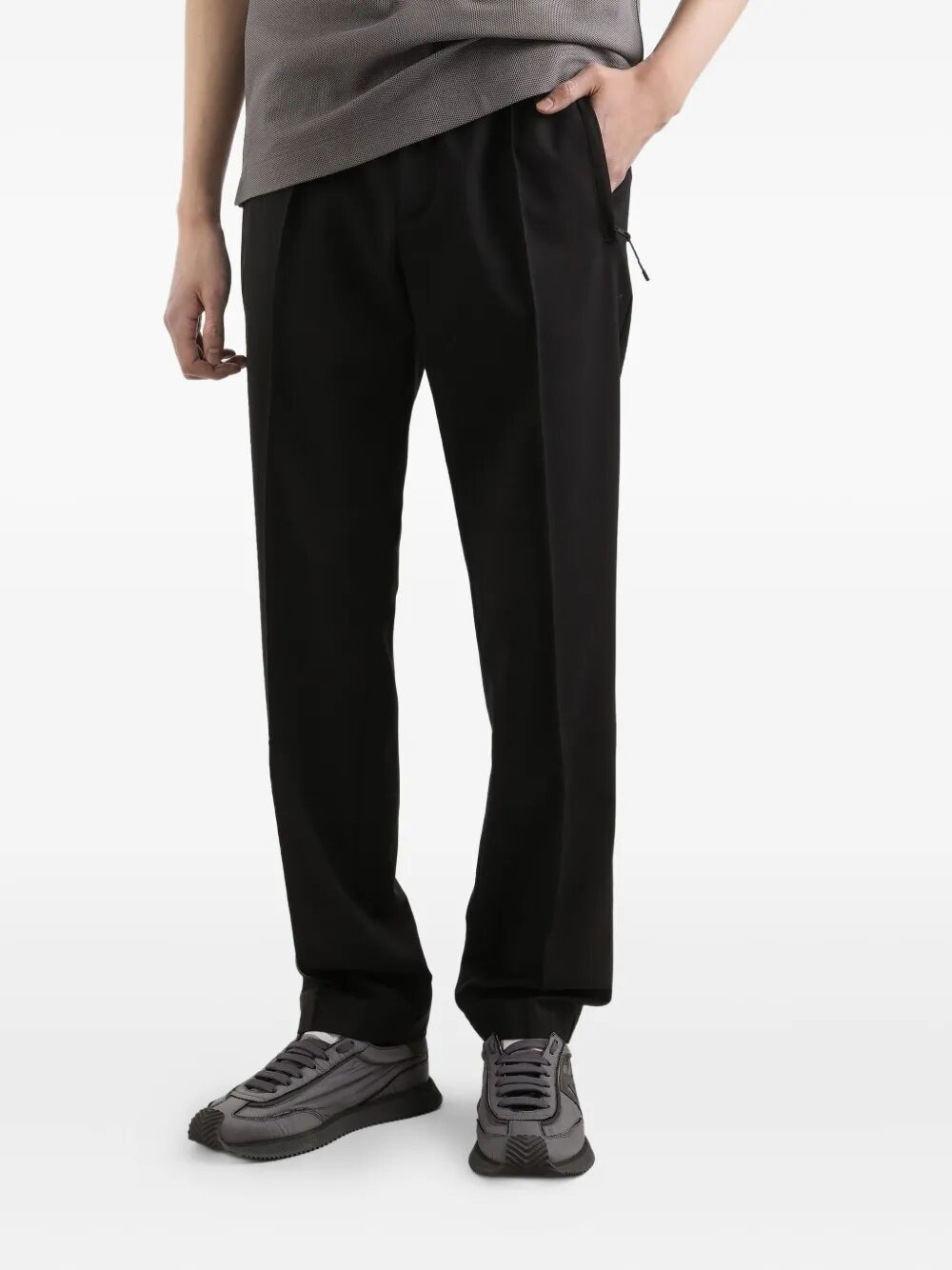DRAWSTRING-WAIST WOOL BLEND TAPERED TROUSERS