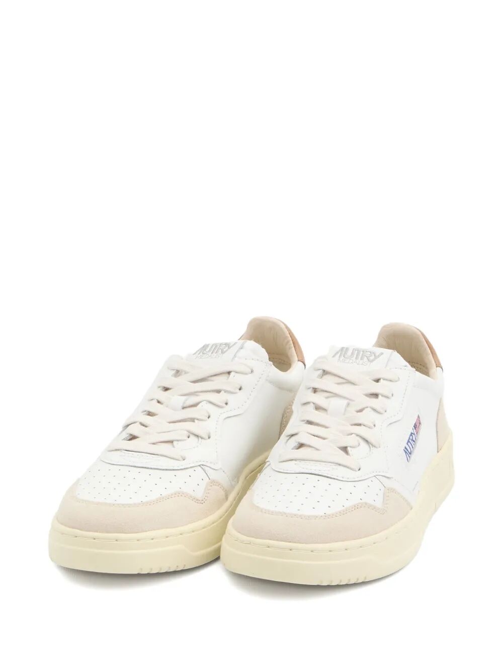MEDALIST LOW SNEAKERS IN WHITE AND BROWN SUGAR SUEDE AND LEATHER