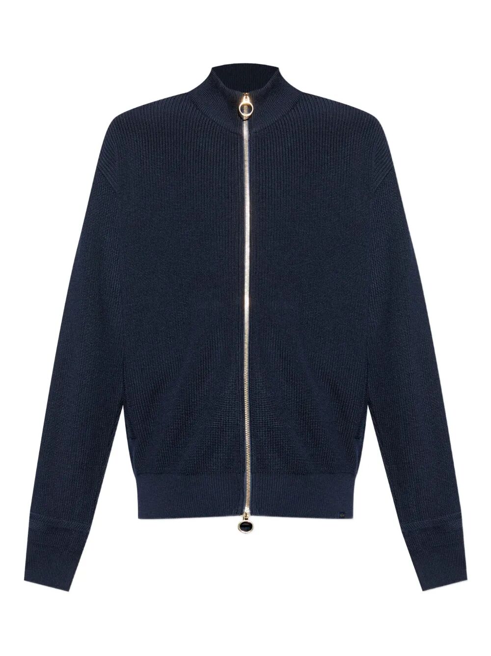 RIBBED ZIP-UP HIGH-NECK CARDIGAN