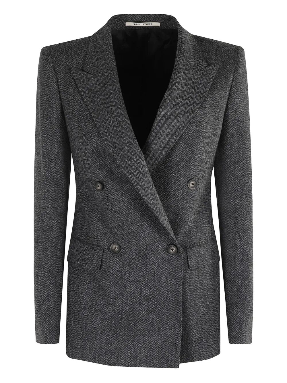 DOUBLE-BREASTED WOOL HERRINGBONE BLAZER
