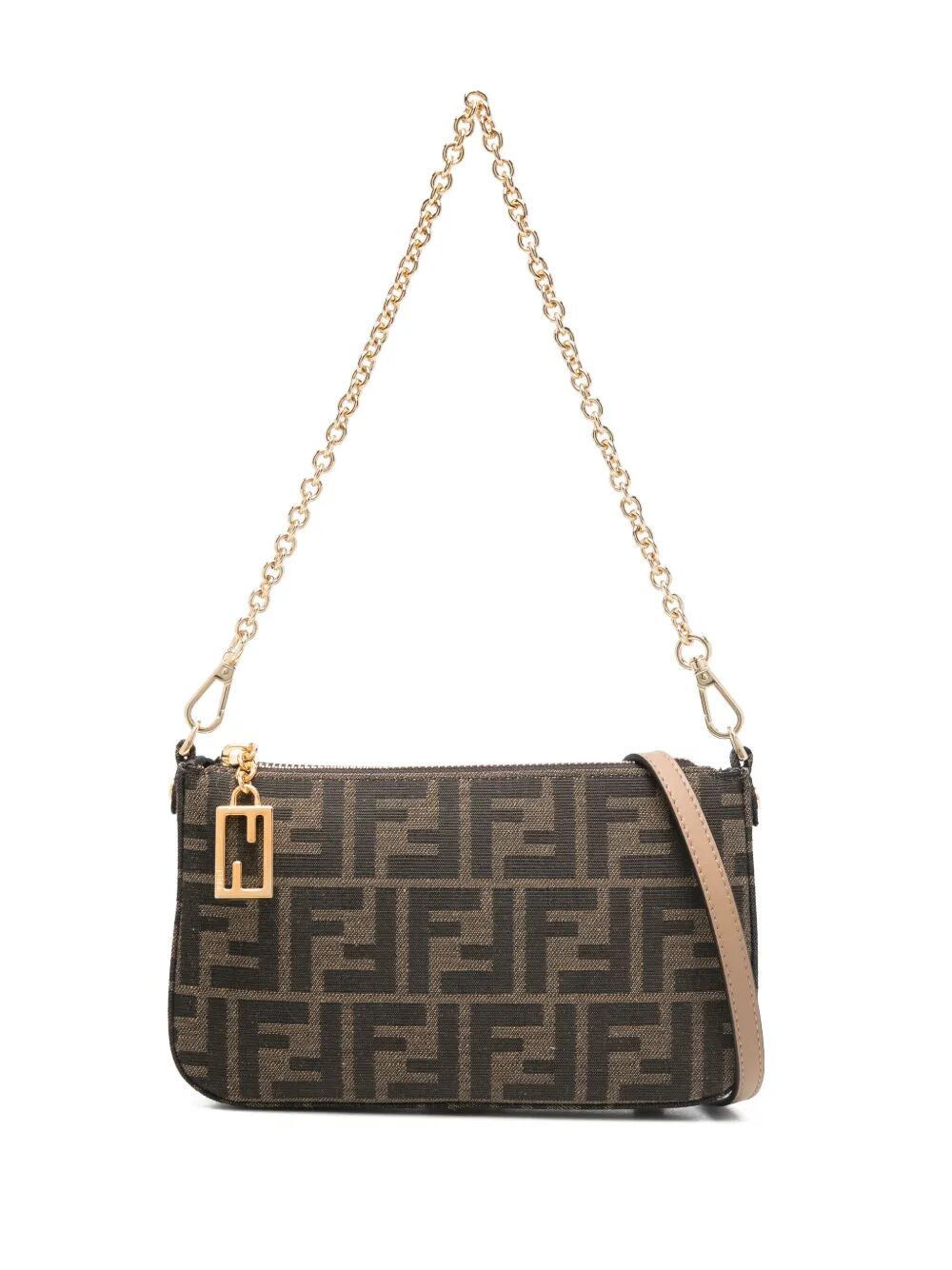 JACQUARD FF FABRIC BAGUETTE POUCH WITH CHAIN