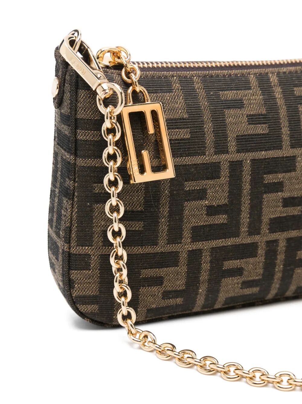 JACQUARD FF FABRIC BAGUETTE POUCH WITH CHAIN