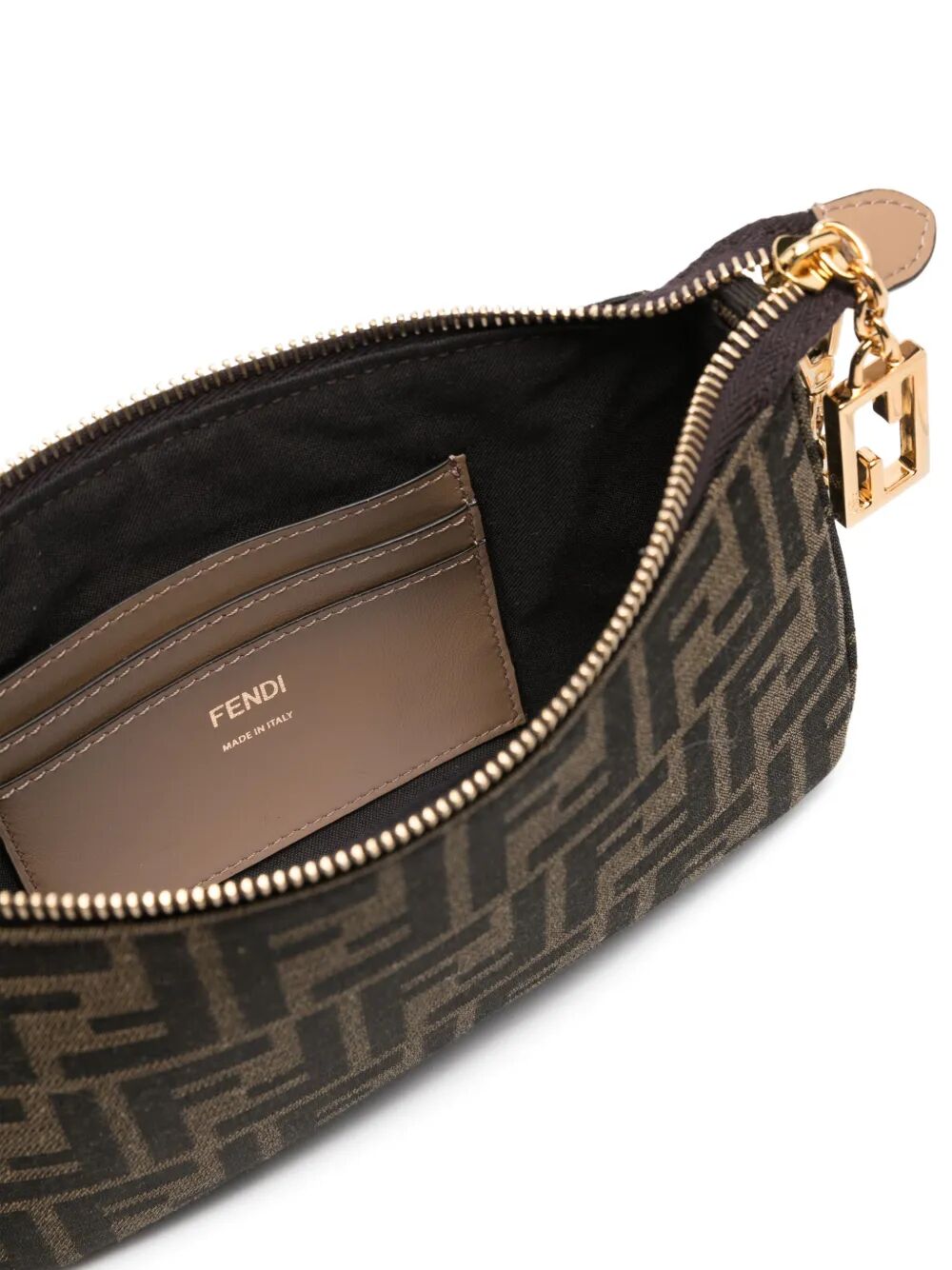 JACQUARD FF FABRIC BAGUETTE POUCH WITH CHAIN