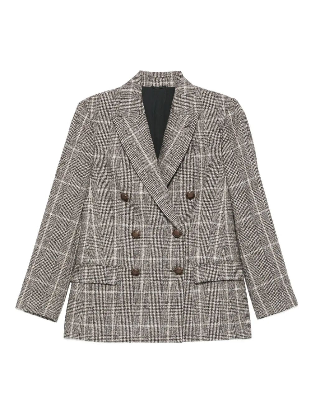ALPACA AND WOOL PRINCE OF WALES DOUBLE-BREASTED BLAZER WITH MONILI