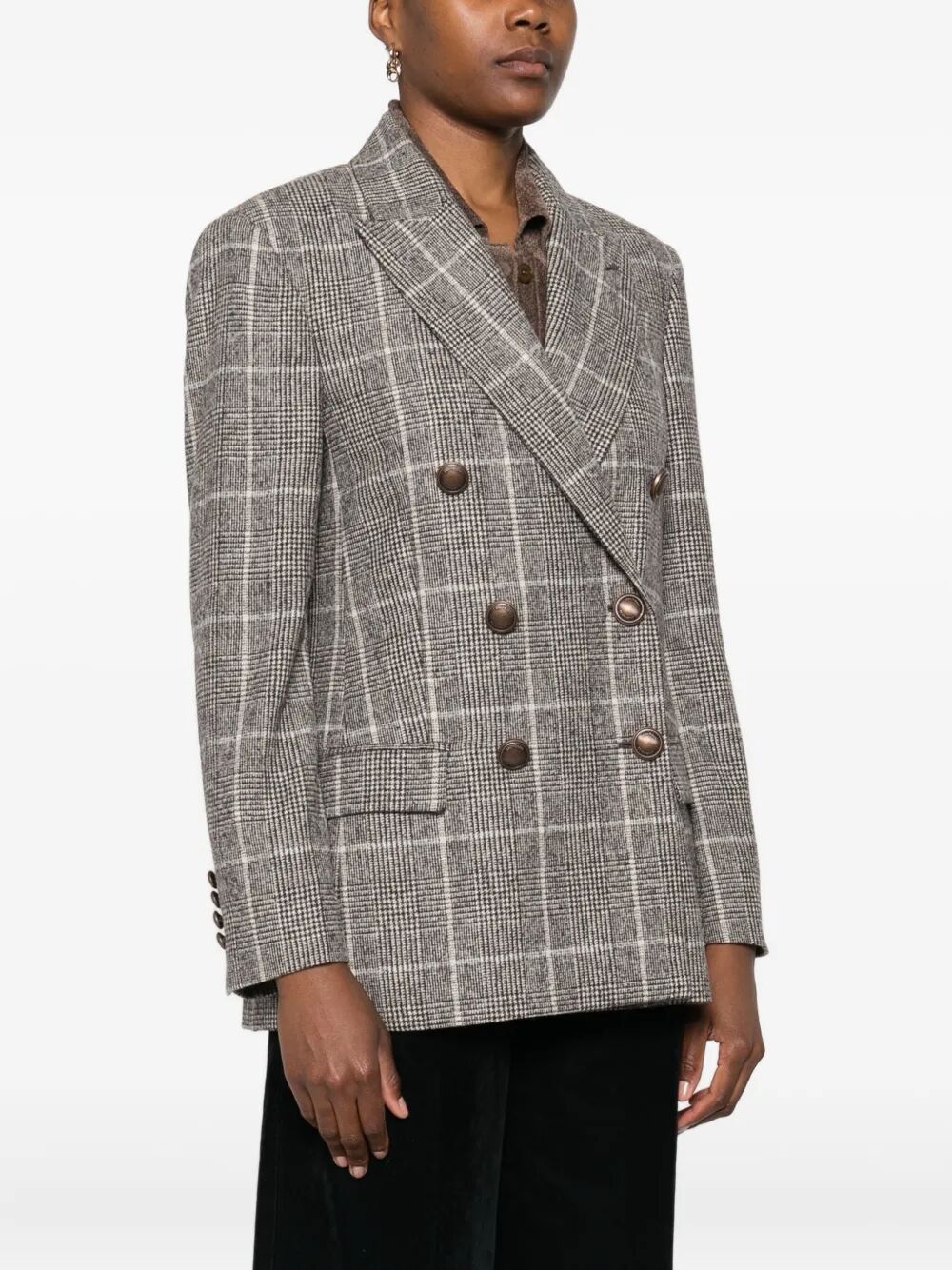 ALPACA AND WOOL PRINCE OF WALES DOUBLE-BREASTED BLAZER WITH MONILI