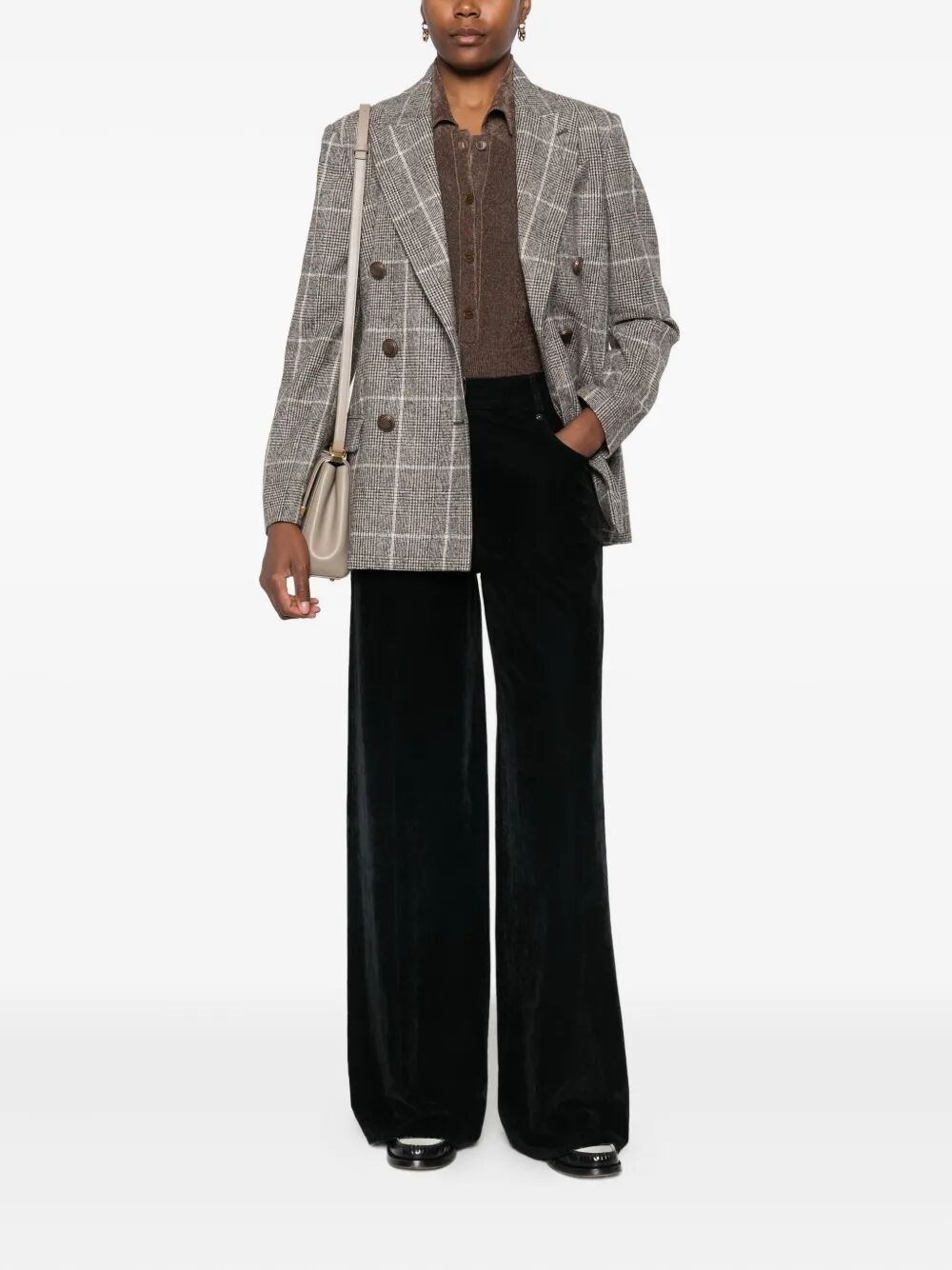ALPACA AND WOOL PRINCE OF WALES DOUBLE-BREASTED BLAZER WITH MONILI
