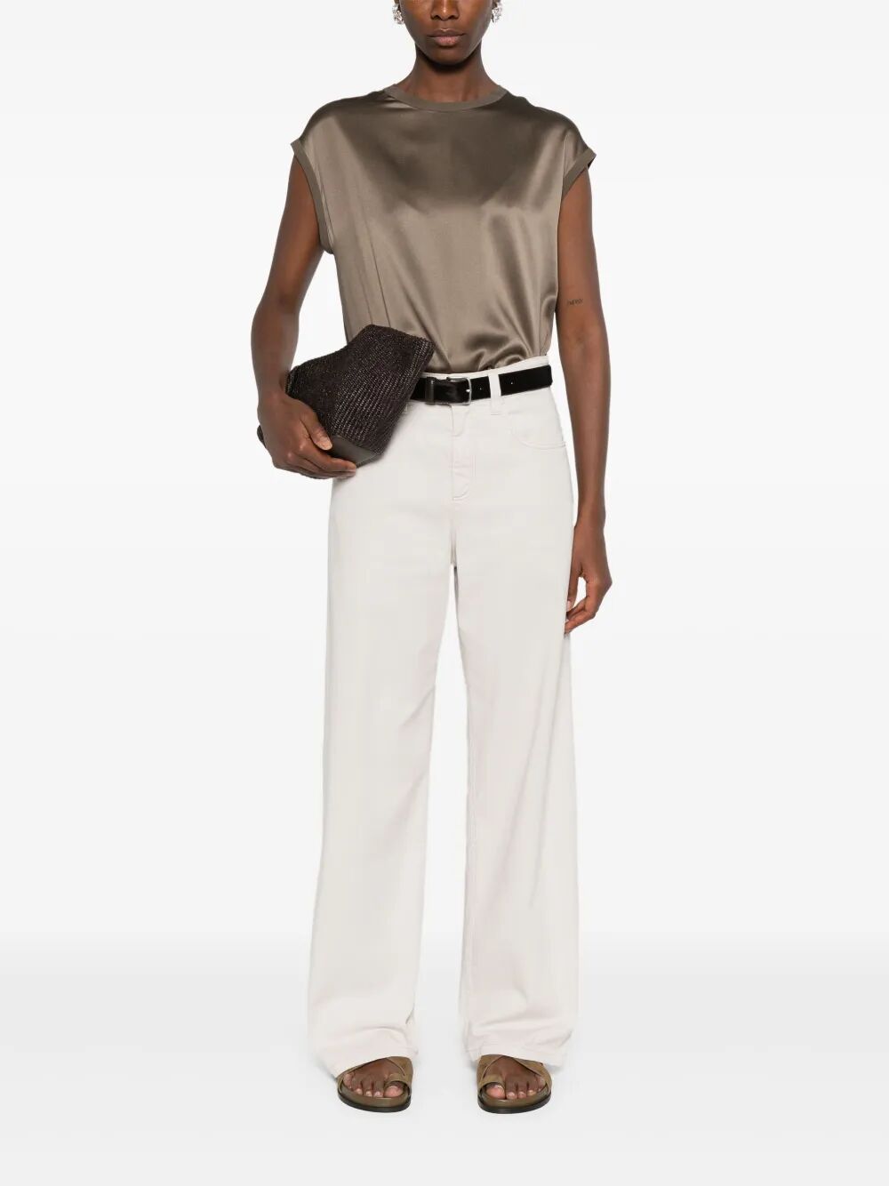 STRETCH DYED DENIM LOOSE BARREL JEANS WITH MONILI