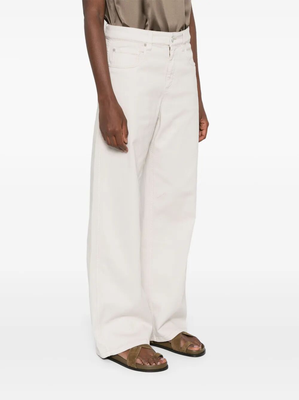 STRETCH DYED DENIM LOOSE BARREL JEANS WITH MONILI