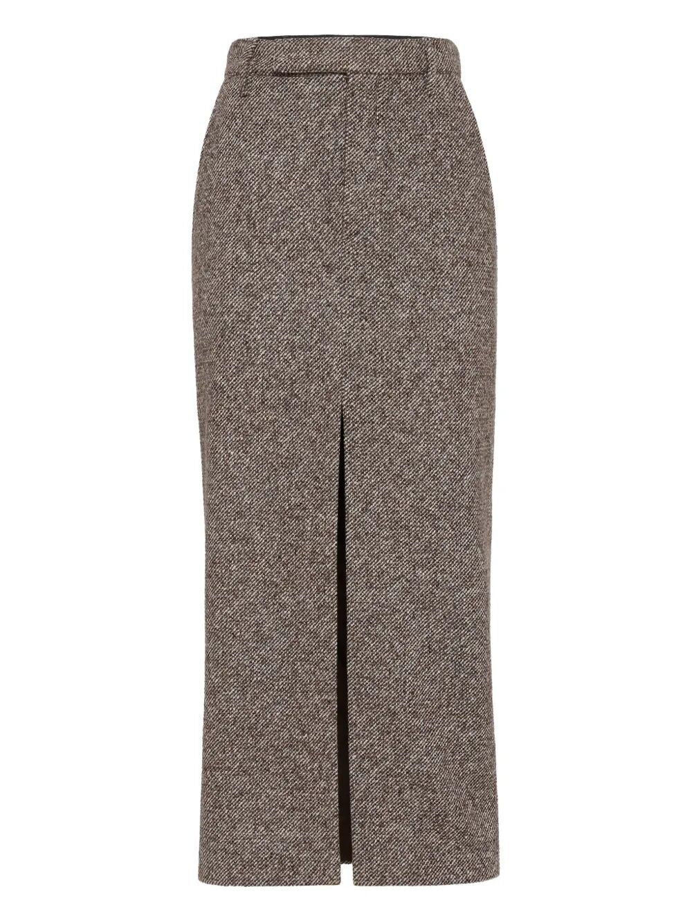 WOOL AND SILK MÉLANGE DIAGONAL SARTORIAL PENCIL SKIRT WITH MONILI