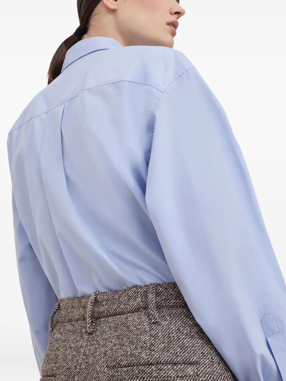 WOOL AND SILK MÉLANGE DIAGONAL SARTORIAL PENCIL SKIRT WITH MONILI