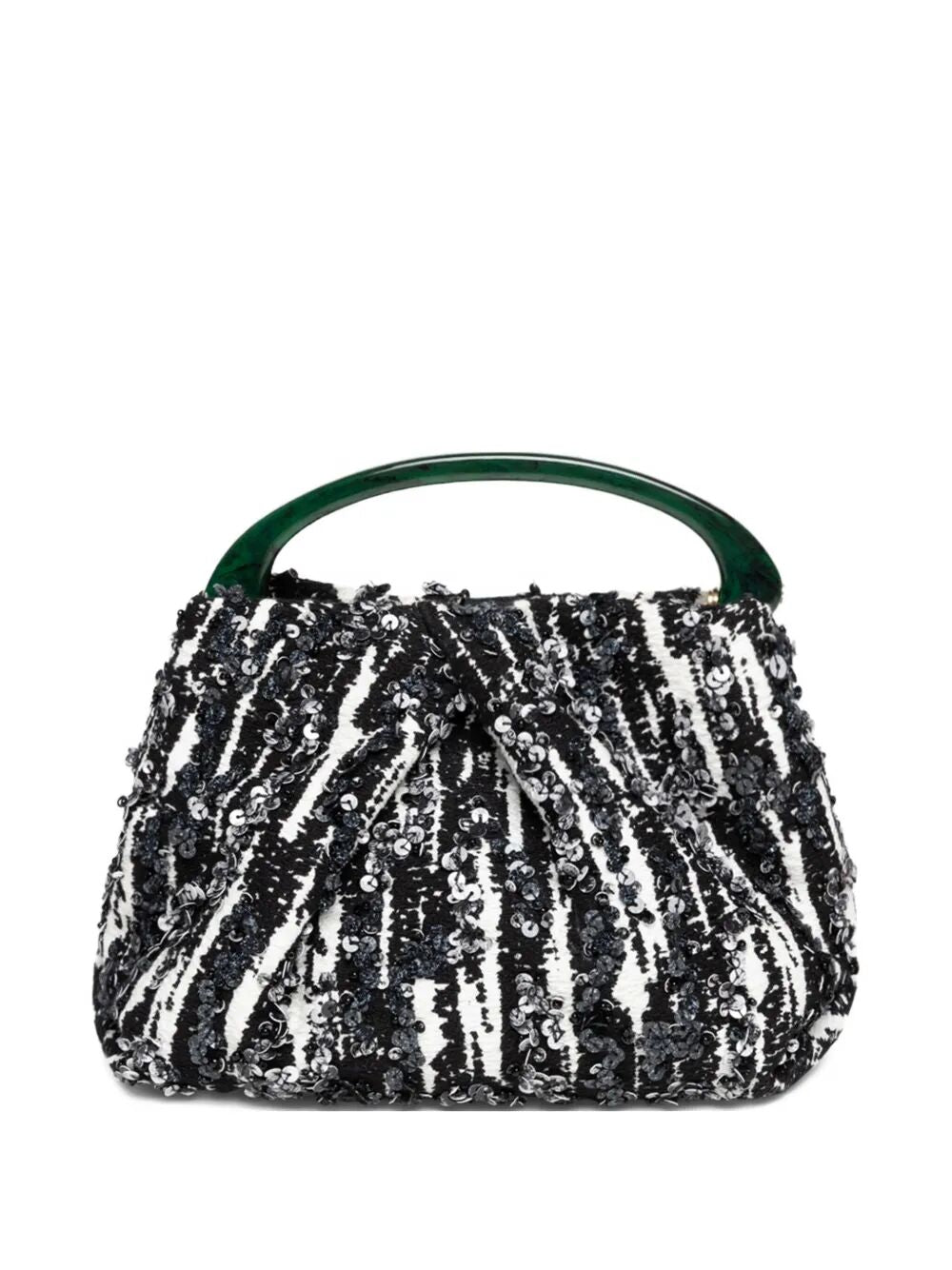SMALL PLEATED JACQUARD BAG WITH RESIN HANDLE