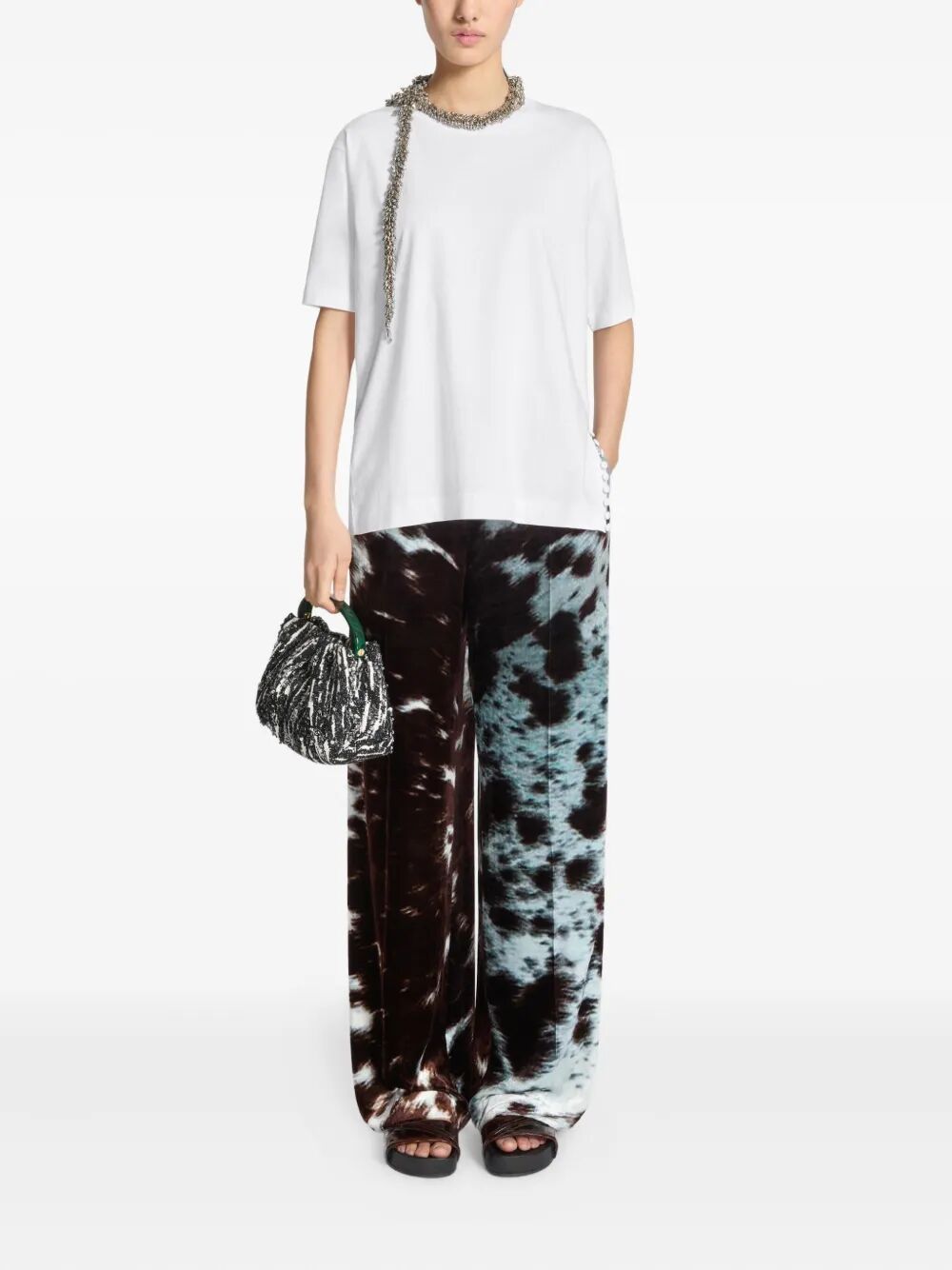 SMALL PLEATED JACQUARD BAG WITH RESIN HANDLE