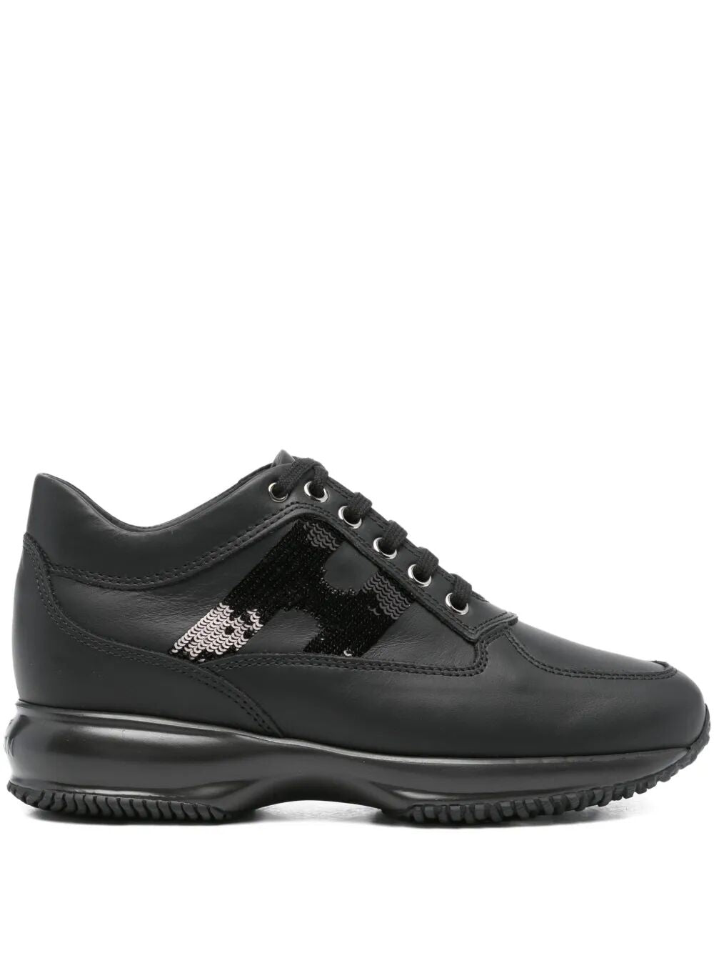 INTERACTIVE SEQUIN-PANEL LEATHER SNEAKERS