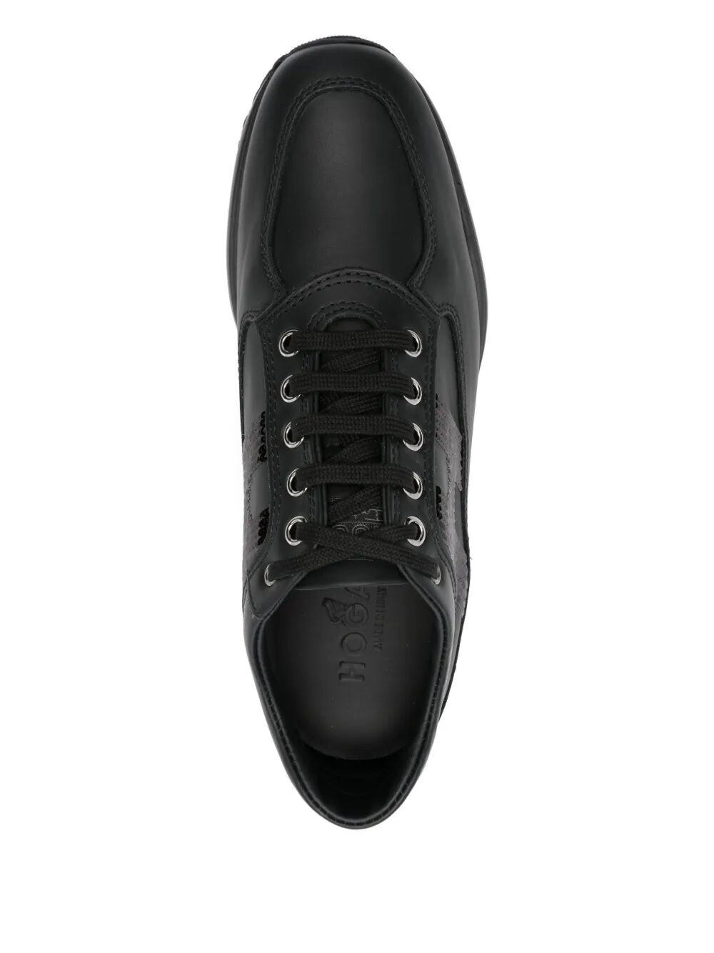 INTERACTIVE SEQUIN-PANEL LEATHER SNEAKERS