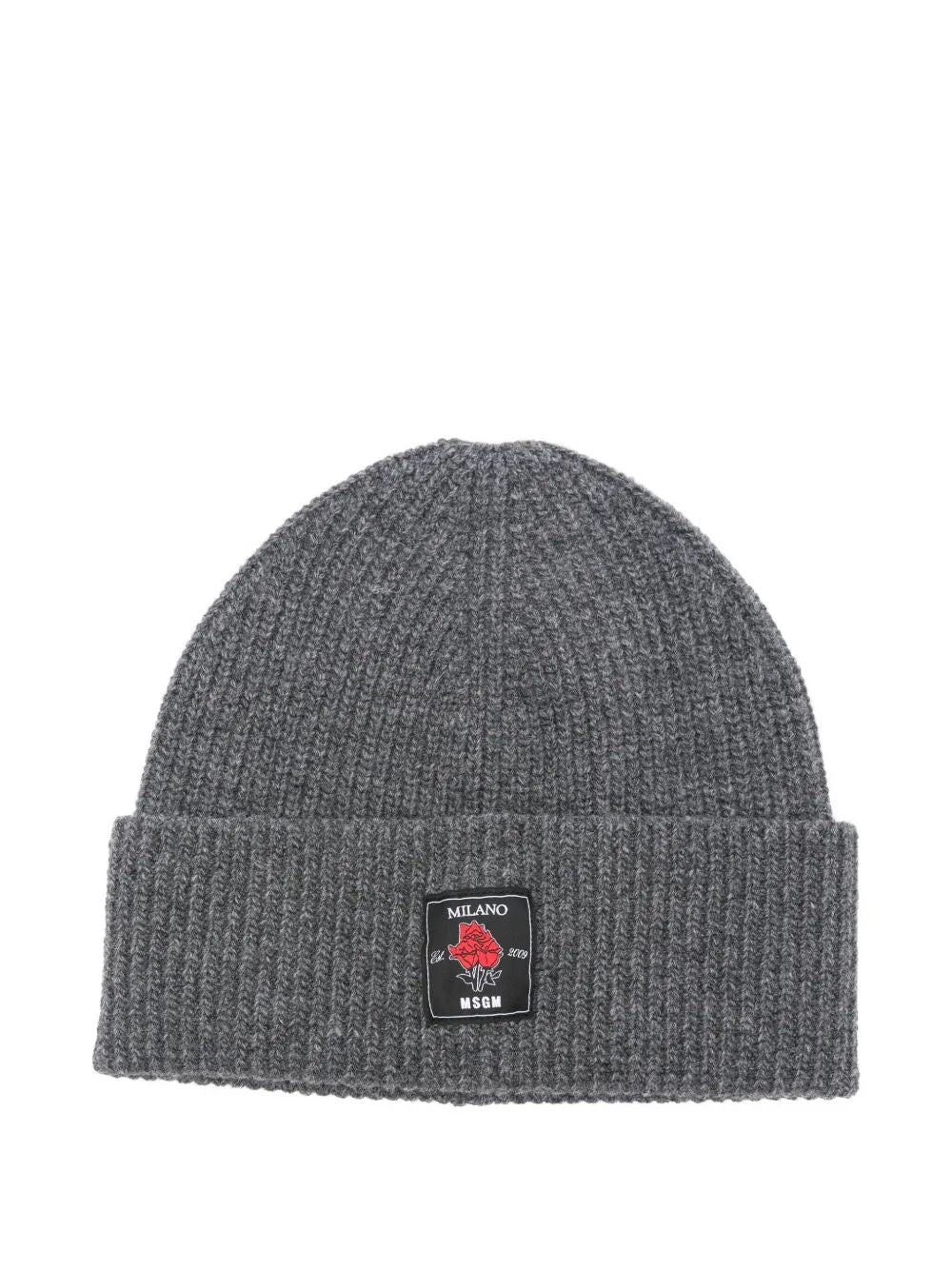 ROSE-PATCH RIBBED BEANIE