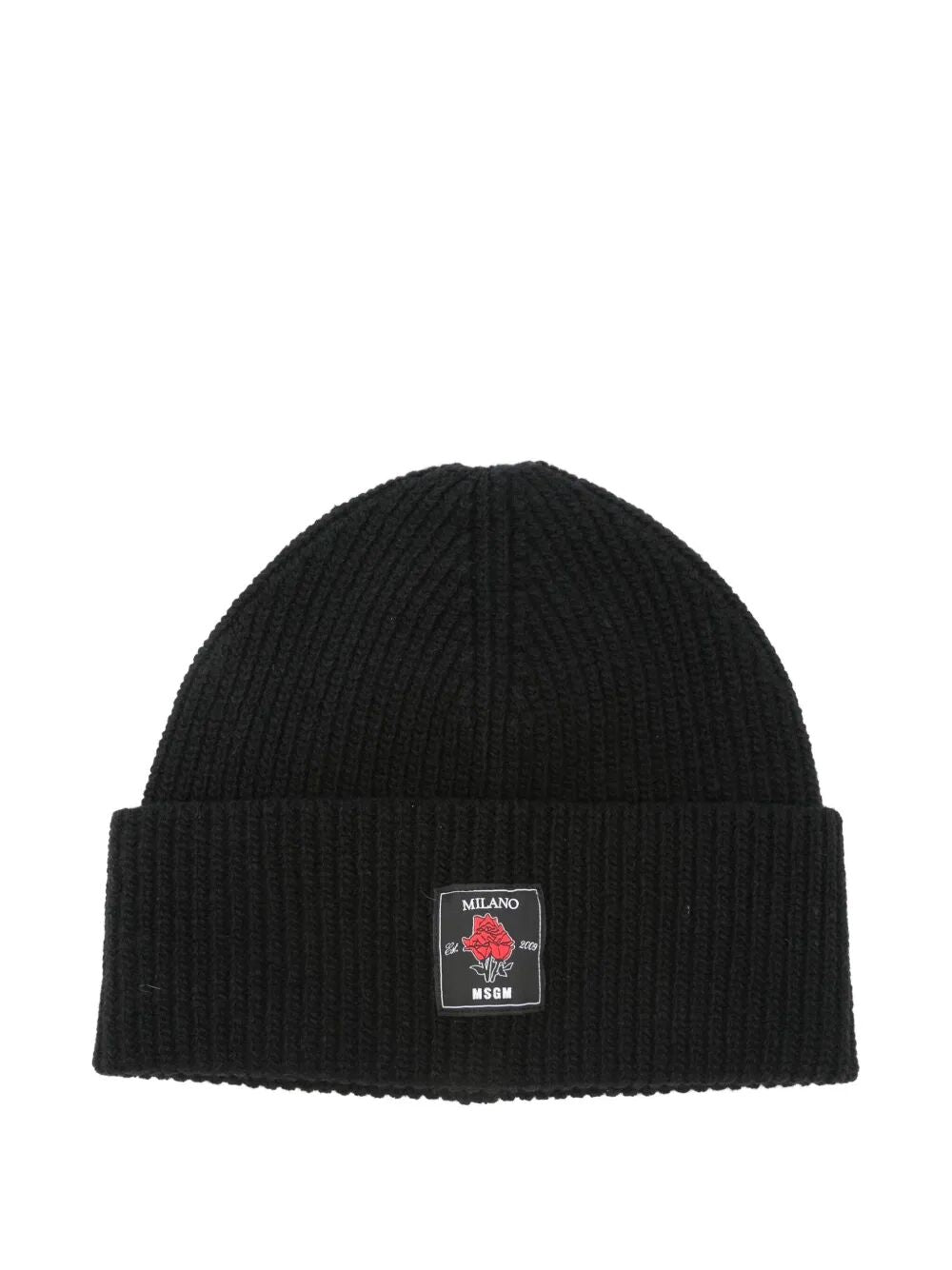 ROSE-PATCH RIBBED BEANIE