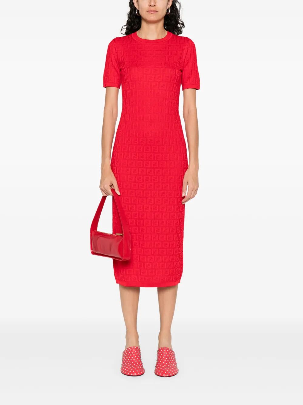 FF COTTON AND VISCOSE FITTED MIDI DRESS