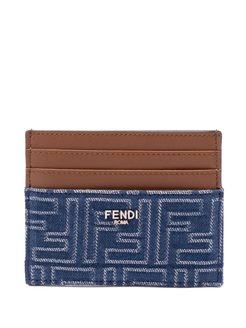LEATHER AND DENIM-EFFECT FF JACQUARD CARD HOLDER