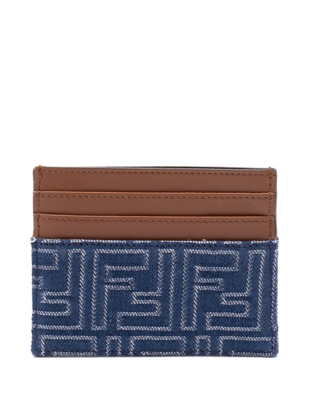 LEATHER AND DENIM-EFFECT FF JACQUARD CARD HOLDER
