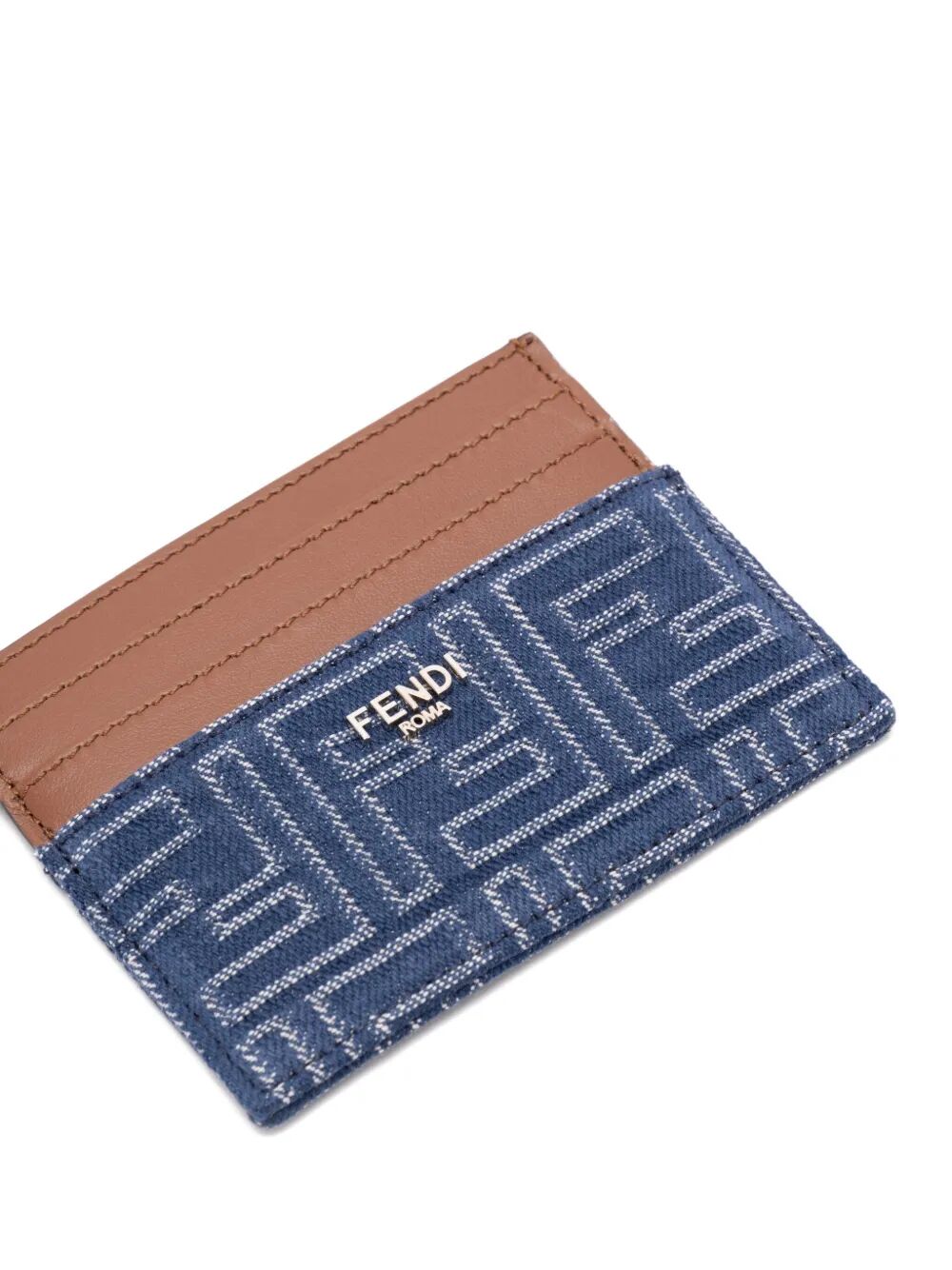 LEATHER AND DENIM-EFFECT FF JACQUARD CARD HOLDER