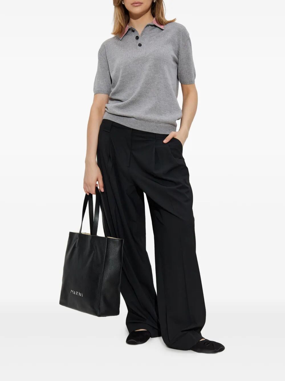 WOOL POLO SHIRT WITH VELVET COLLAR
