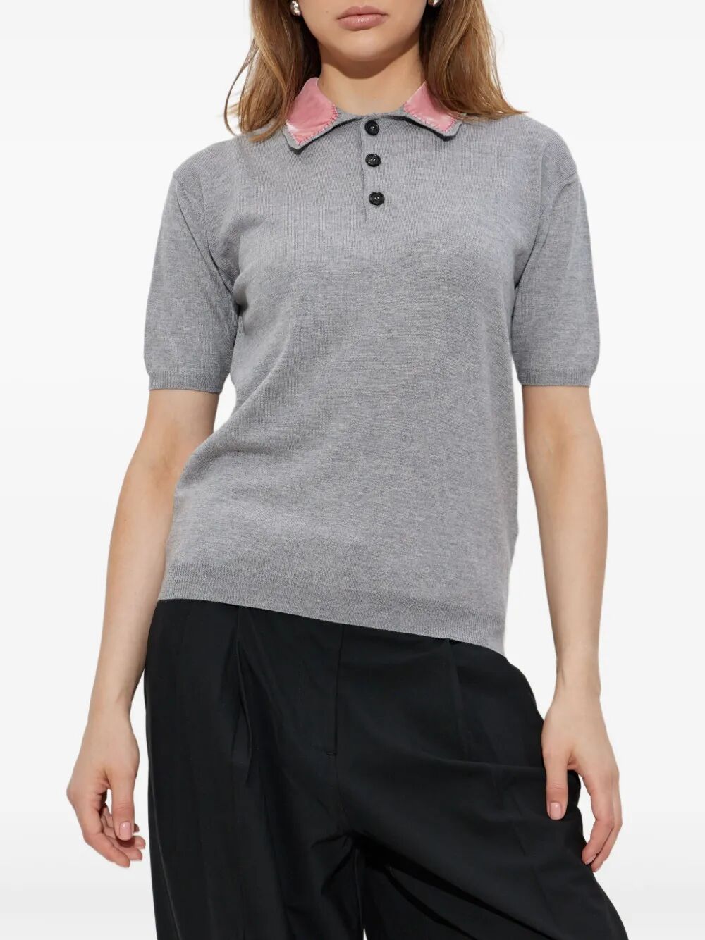 WOOL POLO SHIRT WITH VELVET COLLAR