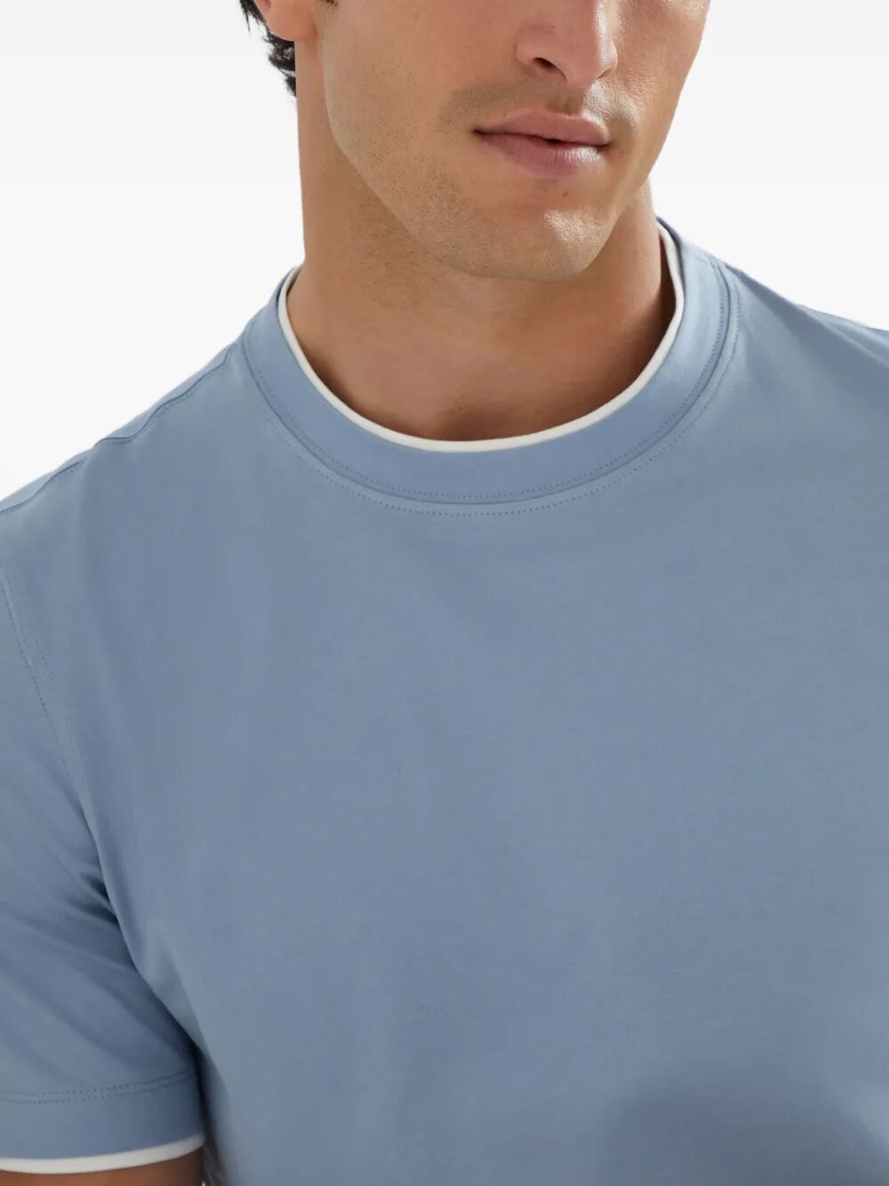 COTTON JERSEY CREW NECK T-SHIRT WITH FAUX-LAYERING