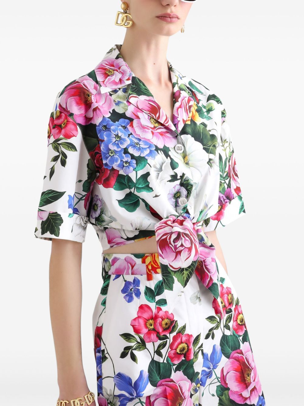 FLOWER PRINT CROPPED SHIRT