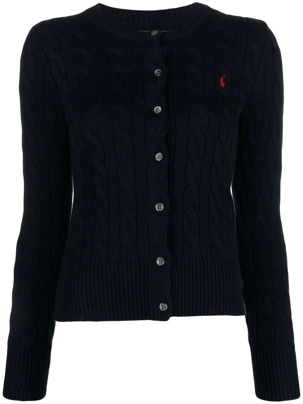 CABLE-KNIT COTTON CREWNECK CARDIGAN