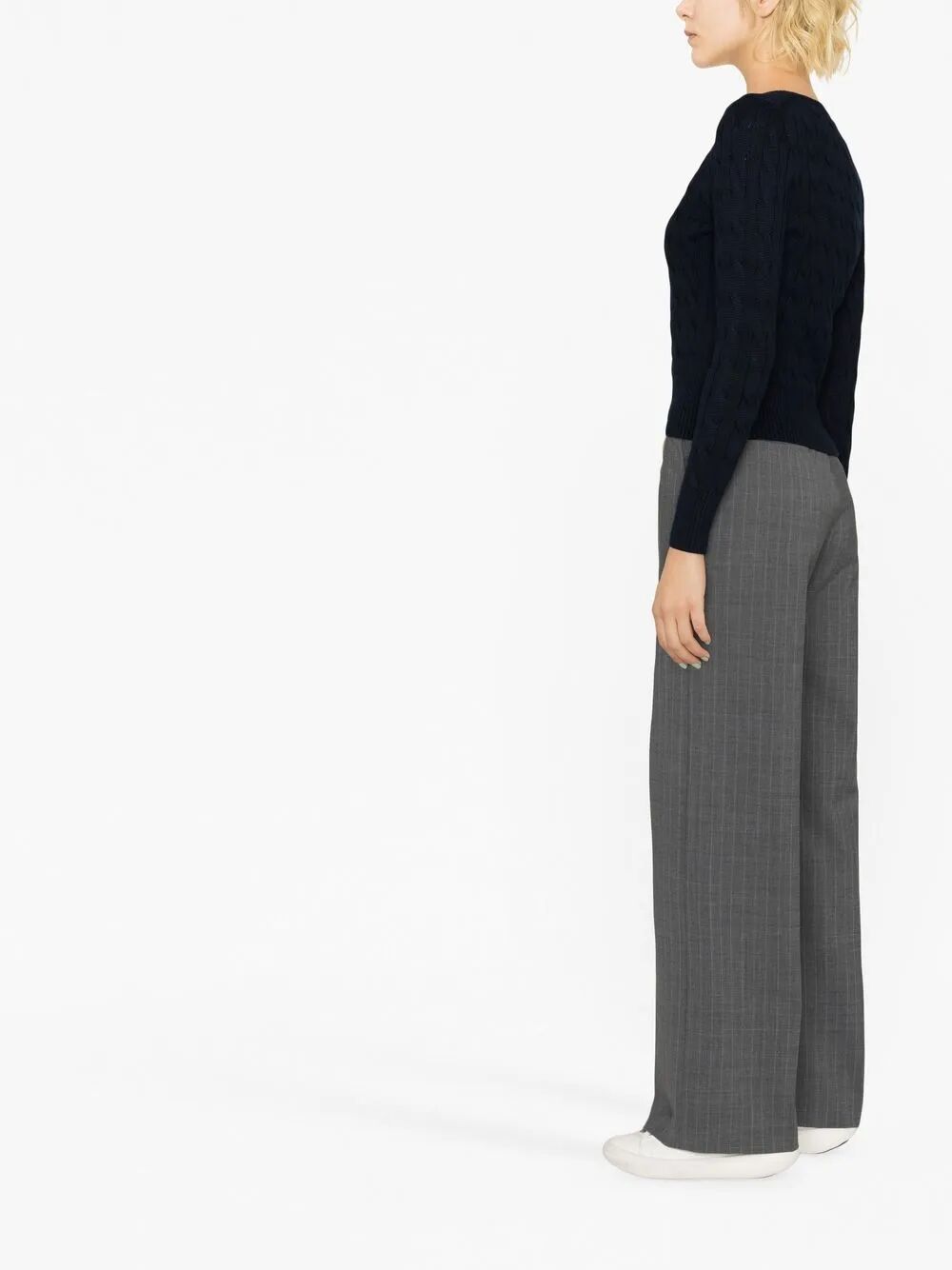 CABLE-KNIT COTTON CREWNECK CARDIGAN