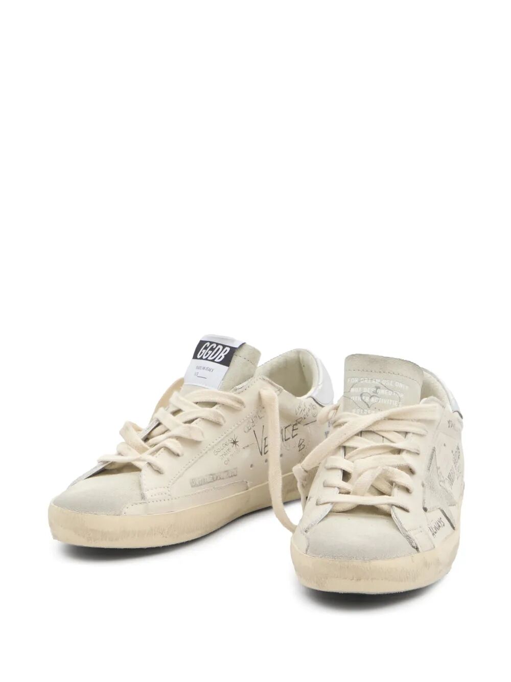 SUPER-STAR LEATHER SNEAKERS WITH SKETCHES AND SILVER HEEL TAB